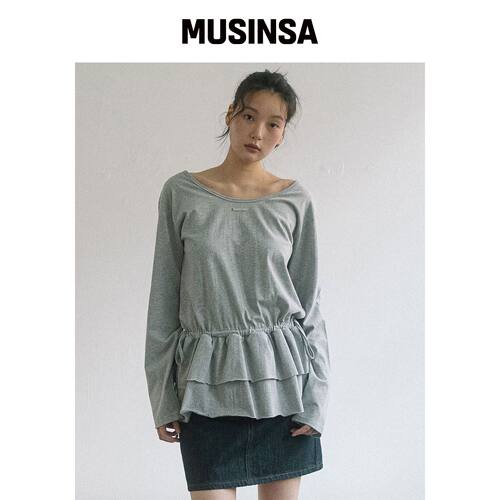 HAVISM DOUBLE FRILL 长袖T恤（灰色）韩国官网直邮进口MUSINSA