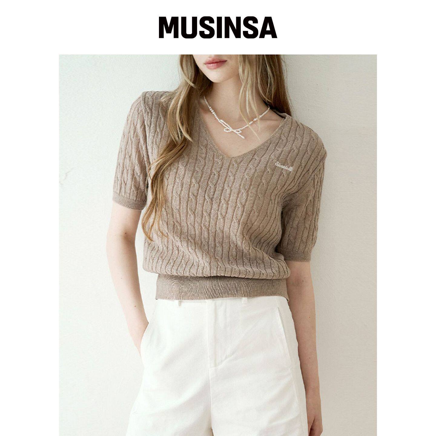 SLOWLOLLI 夏季麻花V领针织衫_7色 MUSINSA韩国官网直邮进口