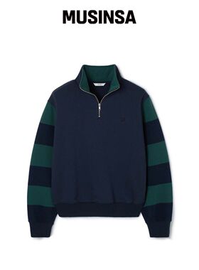 MOONSUN ESSENTIAL_UNISEX MSS 条纹半拉链卫衣 韩国官网直邮进口