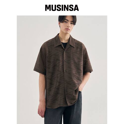 DRAW FIT 斯卡雷普 开襟短袖衬衫 [BROWN] MUSIN韩国官网直邮进口