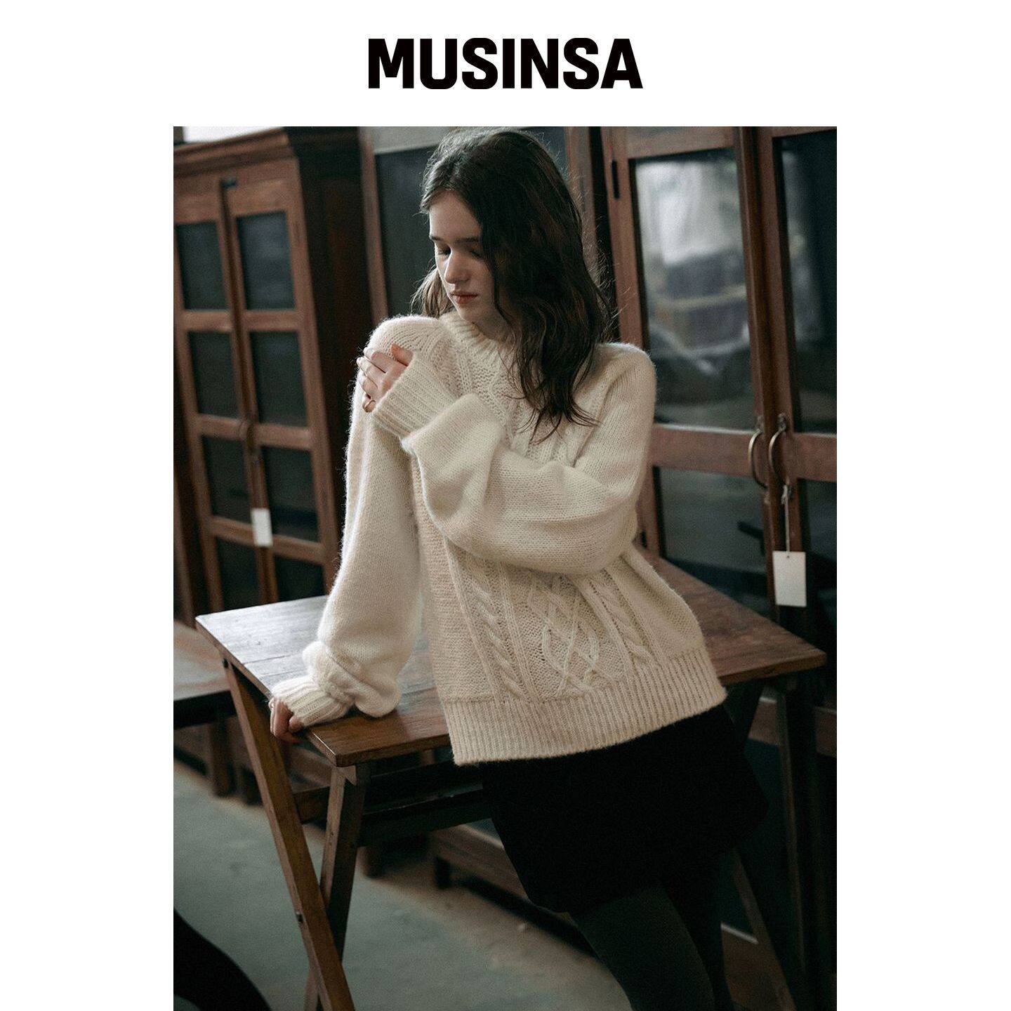LENINA SYLVIA 麻花针织毛衣_象牙色 MUSINSA韩国官网直邮进口