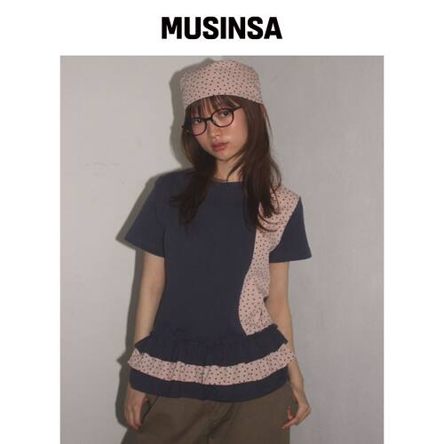 SOME PLACE 花色拼接层叠短袖T恤与围巾套装 [海韩国官网直邮进口