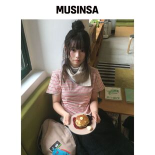 CGP (女款) 条纹短袖T恤-红色 MUSINSA韩国官网直邮进口