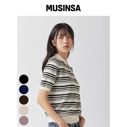 MANNERGRAM Nature Cotton100 条纹相机短袖针织韩国官网直邮进口
