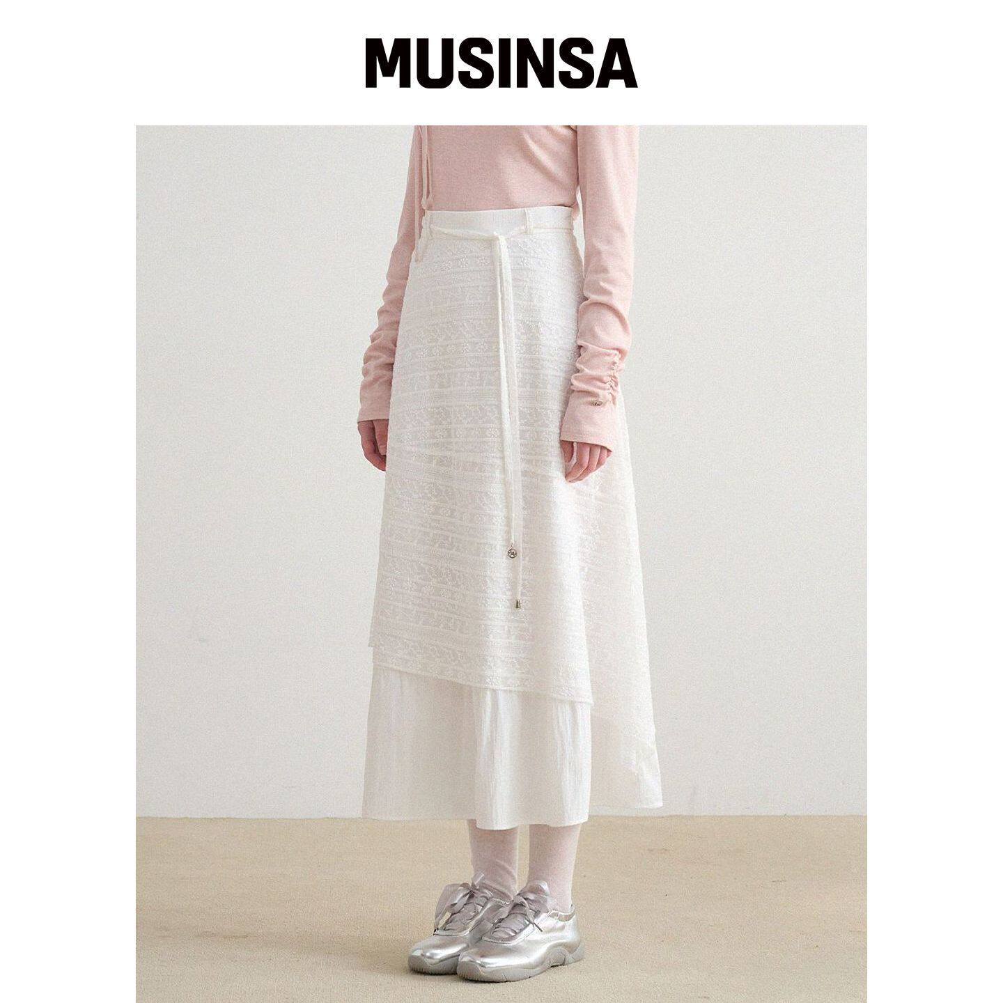 MICANE 艾格兰丁蕾丝皱褶长裙 MUSINSA韩国直邮官方正品