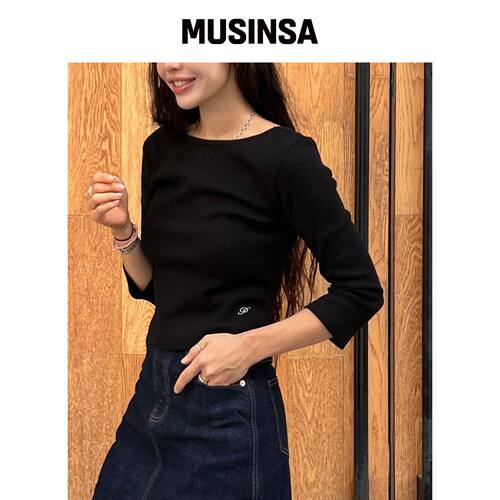 PLAC WOMEN 双面穿七分袖T恤黑色 MUSINSA韩国官网直邮进口