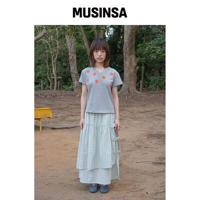PEEVES PEEVES 格纹叠加长裙 / 薄荷色韩国官网直邮进口MUSINSA