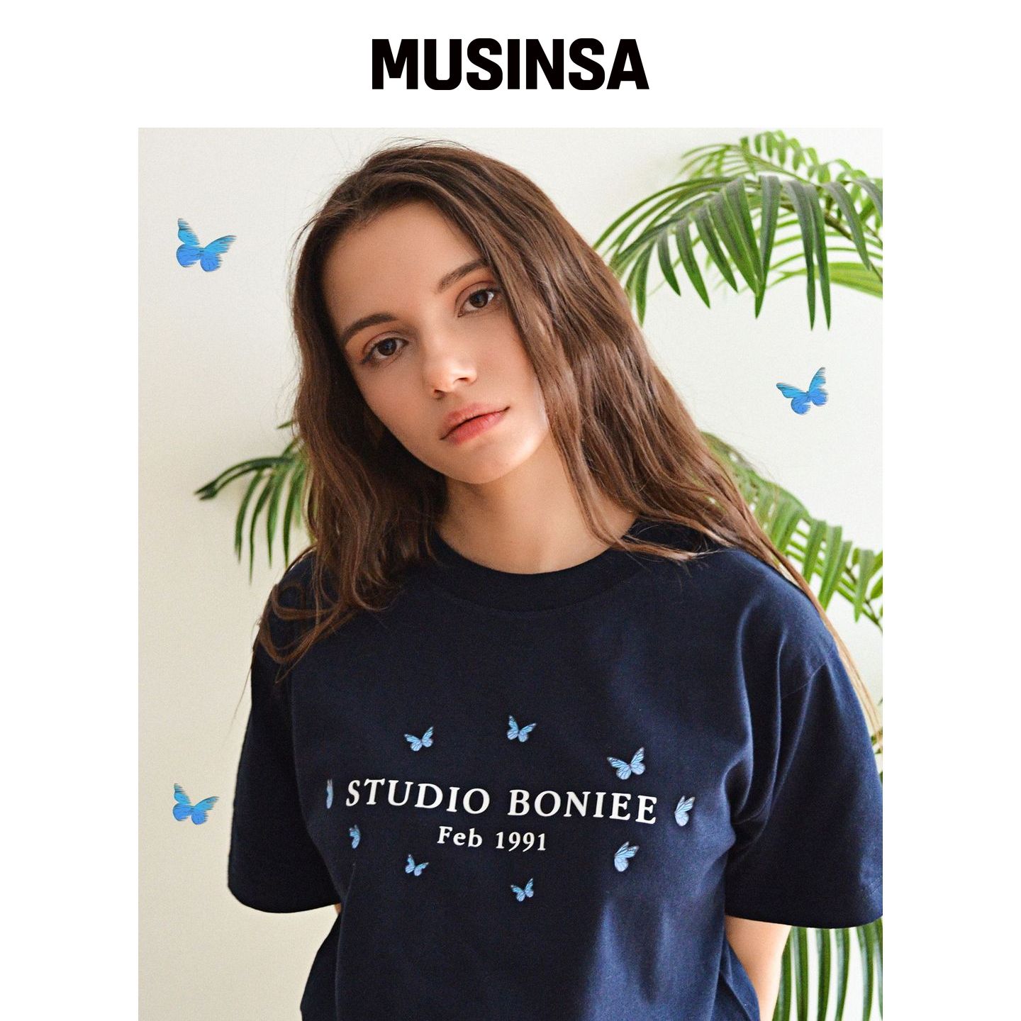 BONIEE 复古蝴蝶图案T恤 - 婴儿蓝 MUSINSA韩国直邮官方正品