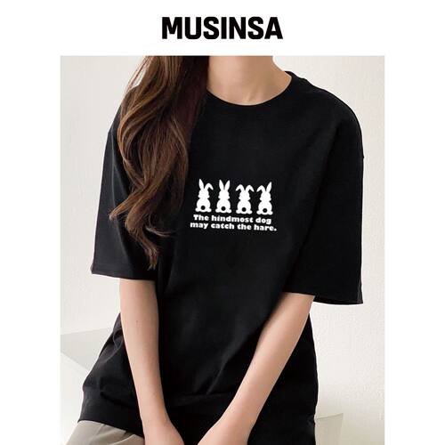 WISSY Rabbit Logo 短袖T恤 (WS021) 黑色 MUSIN韩国官网直邮进口