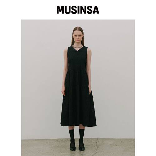 320SHOWROOM 提花无袖长裙 黑色韩国官网直邮进口MUSINSA