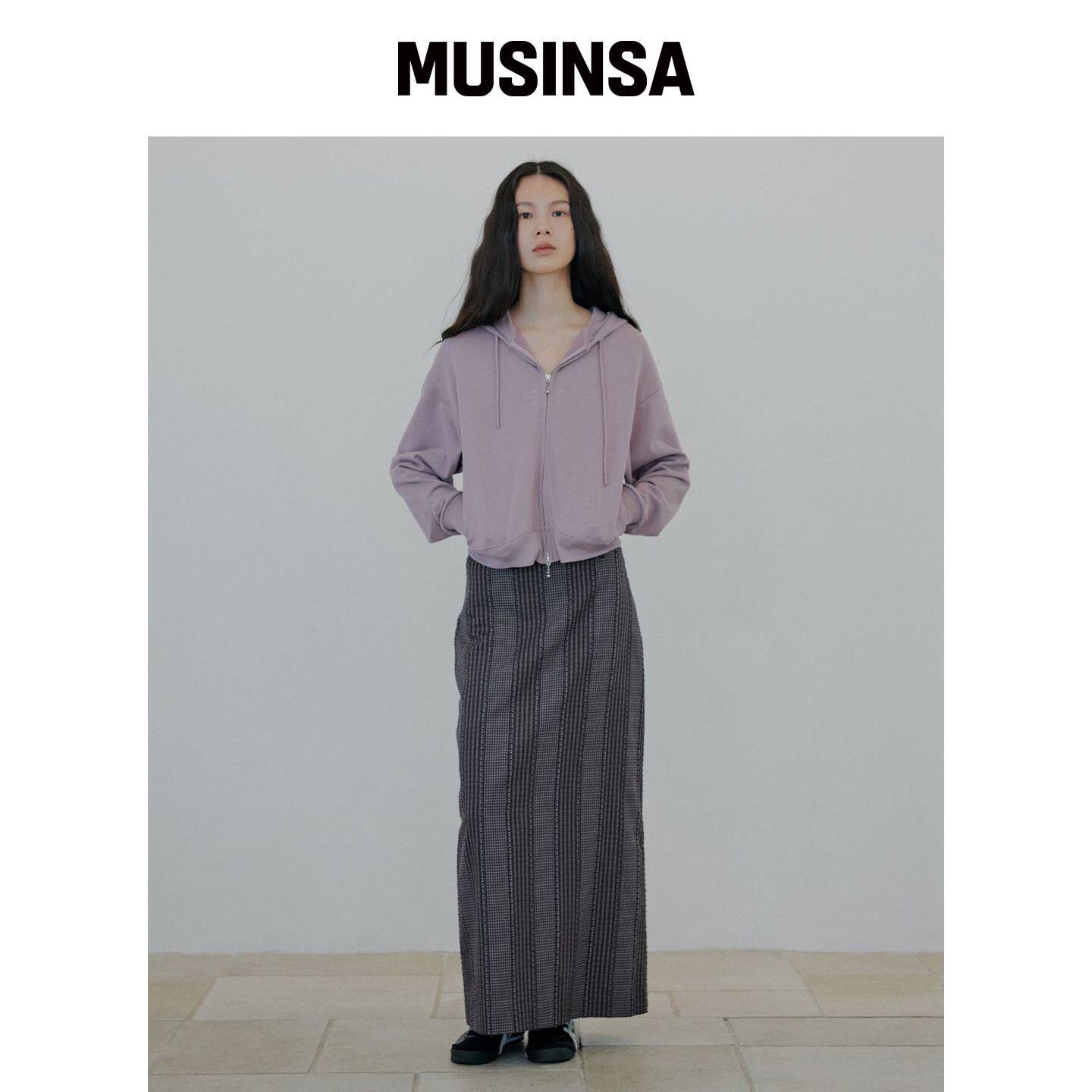NUAKLE 格子长款裙子_紫色 MUSINSA韩国官网直邮进口