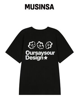 OURSAYSOUR 花卉标志宽松版短袖T恤 黑色韩国官网直邮进口