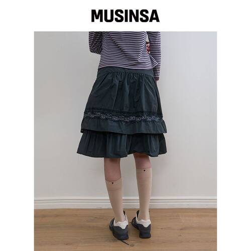 NOCONTENT 337. 层叠蕾丝裙 _ 深绿色 MUSINSA韩国官网直邮进口