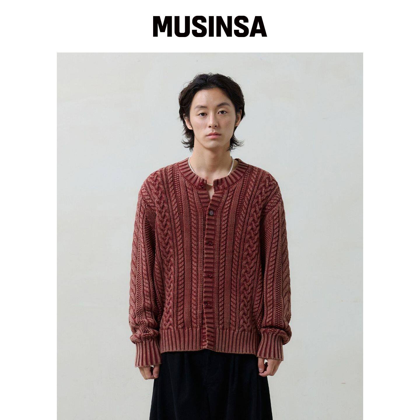 NOUN 红色褪色麻花针织韩国官网直邮进口MUSINSA