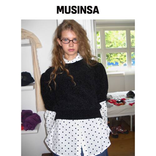 FUNFROMFUN 泡泡袖针织衫，黑色 MUSINSA韩国官网直邮进口