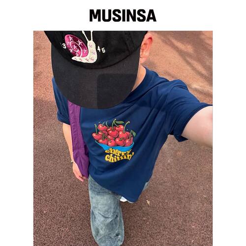 COSO 樱桃CHERRY短袖T恤（NAVY） MUSINSA韩国官网直邮进口