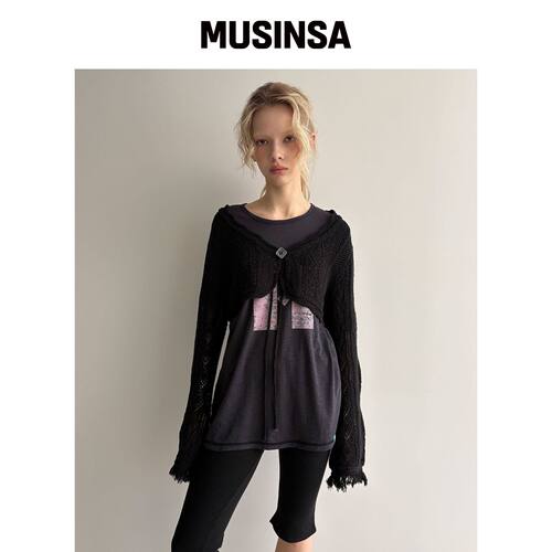 HERETIC BUTTON RAW EDGE SCASI BOLERO / 黑色韩国官网直邮进口