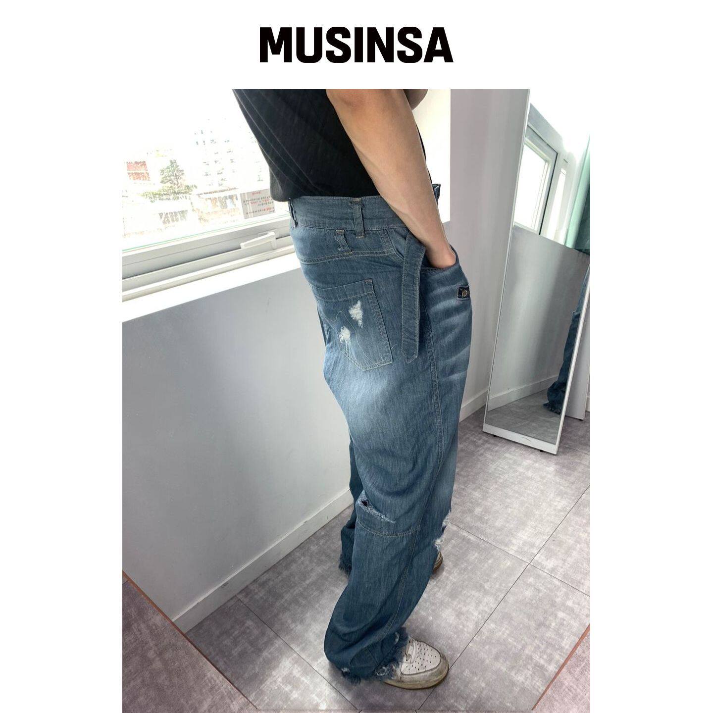 BLUESUNFLOWER 复古水洗喇叭破洞牛仔裤 MUSINSA韩国官网直邮进口