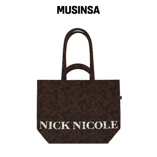 NICK&NICOLE LEOPARD 双面灯芯绒环保袋_棕色韩国官网直邮进口