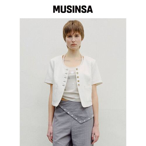 EN OR 圆领 cropped 夹克 - 象牙色 MUSINSA韩国直邮官方正品