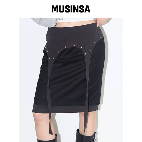 ILLIGO STUD LAYERED 中长裙茶色 MUSINSA韩国官网直邮进口