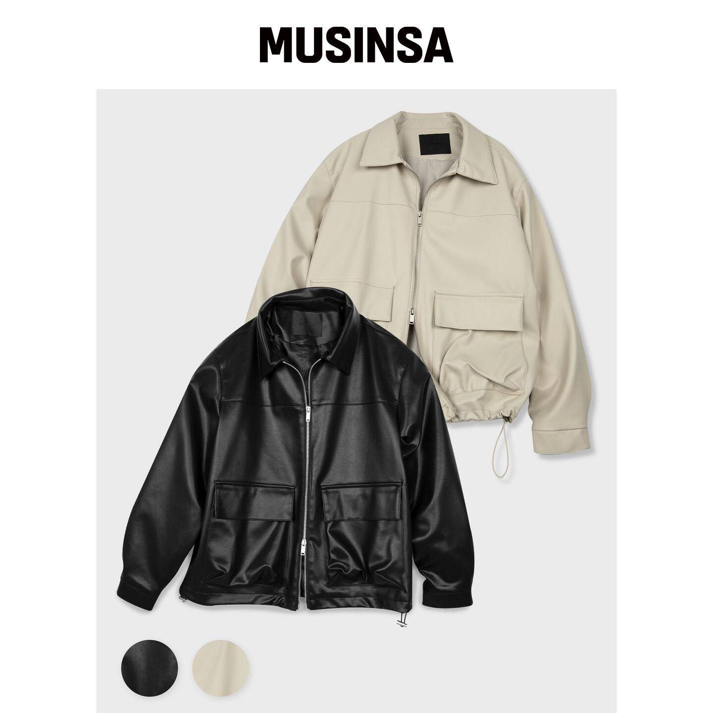 BLACK MOMENT 假皮革宽松版夹克_2COLOR MUSINSA韩国直邮官方正品图片