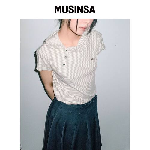 CHICKS 不对称条纹扣子连帽卫衣燕麦色 MUSINSA韩国直邮官方正品