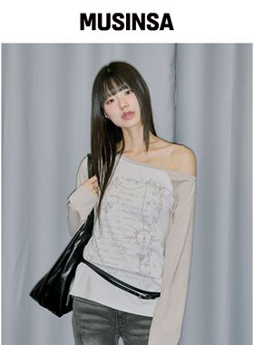ODDSTUDIO 跨肩长袖上衣 - 灰米色韩国官网直邮进口