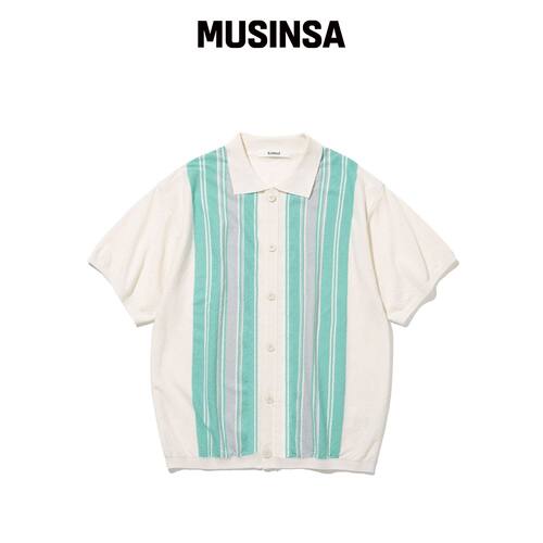 KNITTED 夏季条纹短袖针织衫 CREAM韩国官网直邮进口MUSINSA