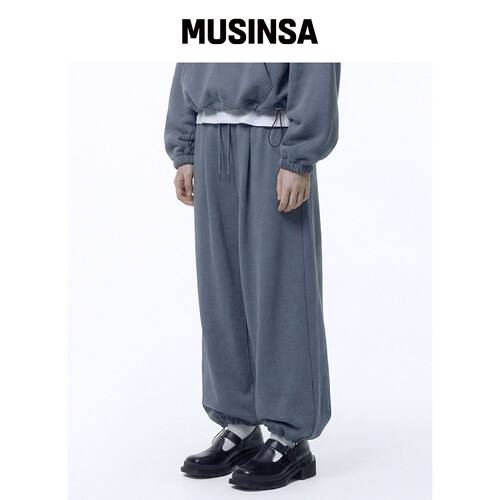 PRINOAR 绑带单褶宽松裤 - 蓝灰色 MUSINSA韩国直邮官方正品