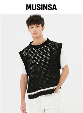 MOONSUN UNISEX 蜂窝针织背心 [黑色]韩国官网直邮进口