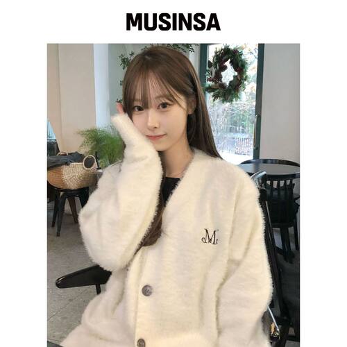 MUCENT 粉色V领安哥拉针织开衫男女通用（3色） 韩国官网直邮进口
