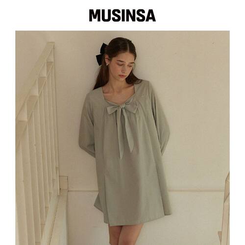 ADAUL FLARE RIBBON TIE MINI DRESS - 卡其色韩国官网直邮进口