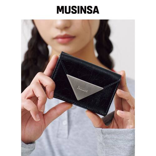FENNEC 皱褶三角三折钱包黑色简约零钱包MUSINSA韩国直邮官方正品