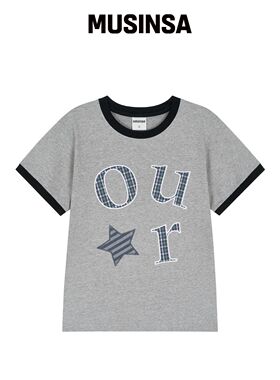 OURSAYSOUR OUR LOGO 拼接圆领T恤 霜灰色韩国官网直邮进口