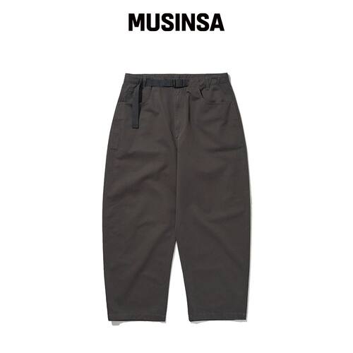 HISHANDER BELTED WIDE CHINO PANTS [Grey]韩国官网直邮进口