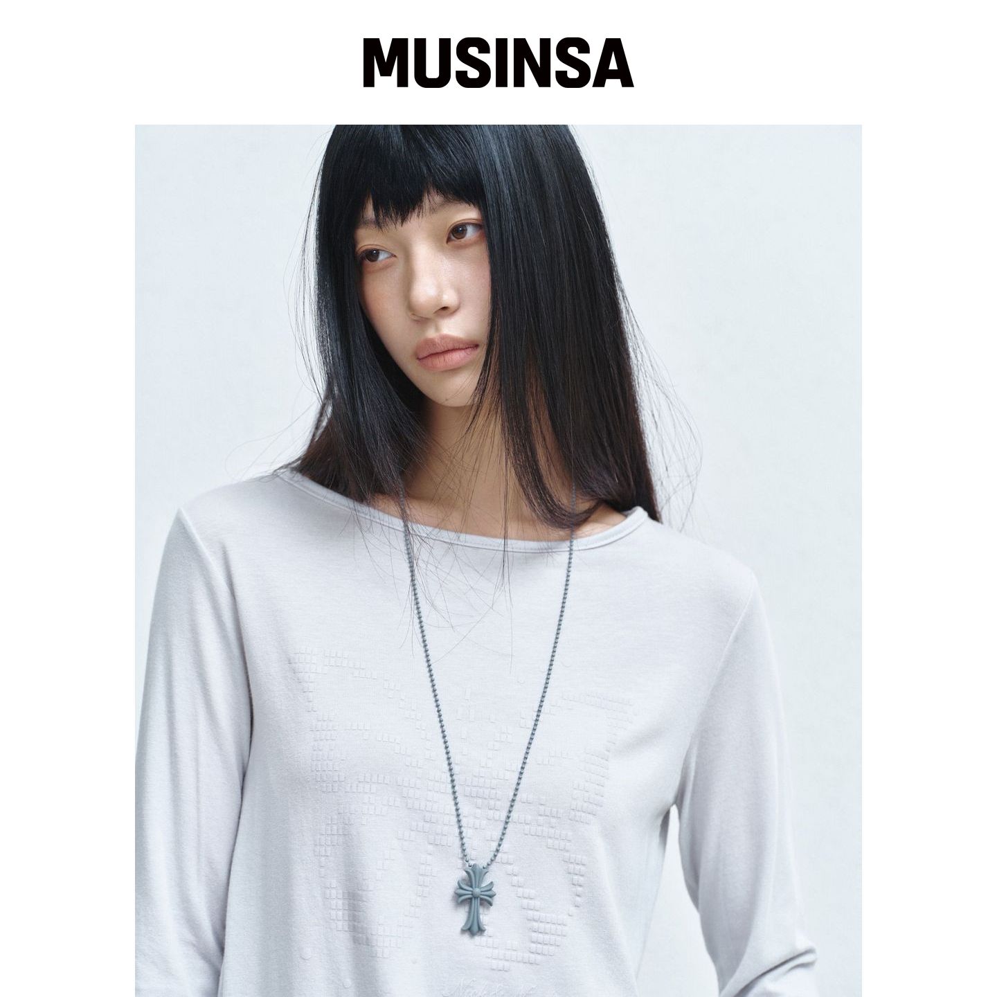 NICK&NICOLE 像素蝴蝶图案上衣_浅灰色 MUSINSA韩国直邮官方正品