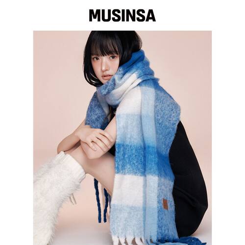 RECLOW RC SNOW CHECK 围巾 蓝色 MUSINSA韩国官网直邮进口