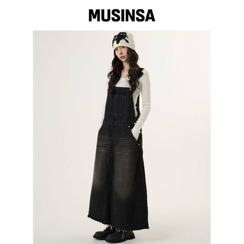 UNKNOWN PLANET 沙色黑色牛仔长裙 MUSINSA韩国直邮官方正品