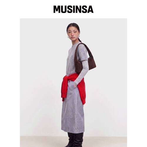 INNEQ TAERI 麂皮托特包 棕色字母装饰 MUSINSA韩国官网直邮进口