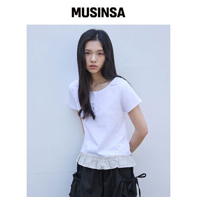 COMONINOZ W HALTER CHECK T-SHIRT [象牙色]韩国官网直邮进口