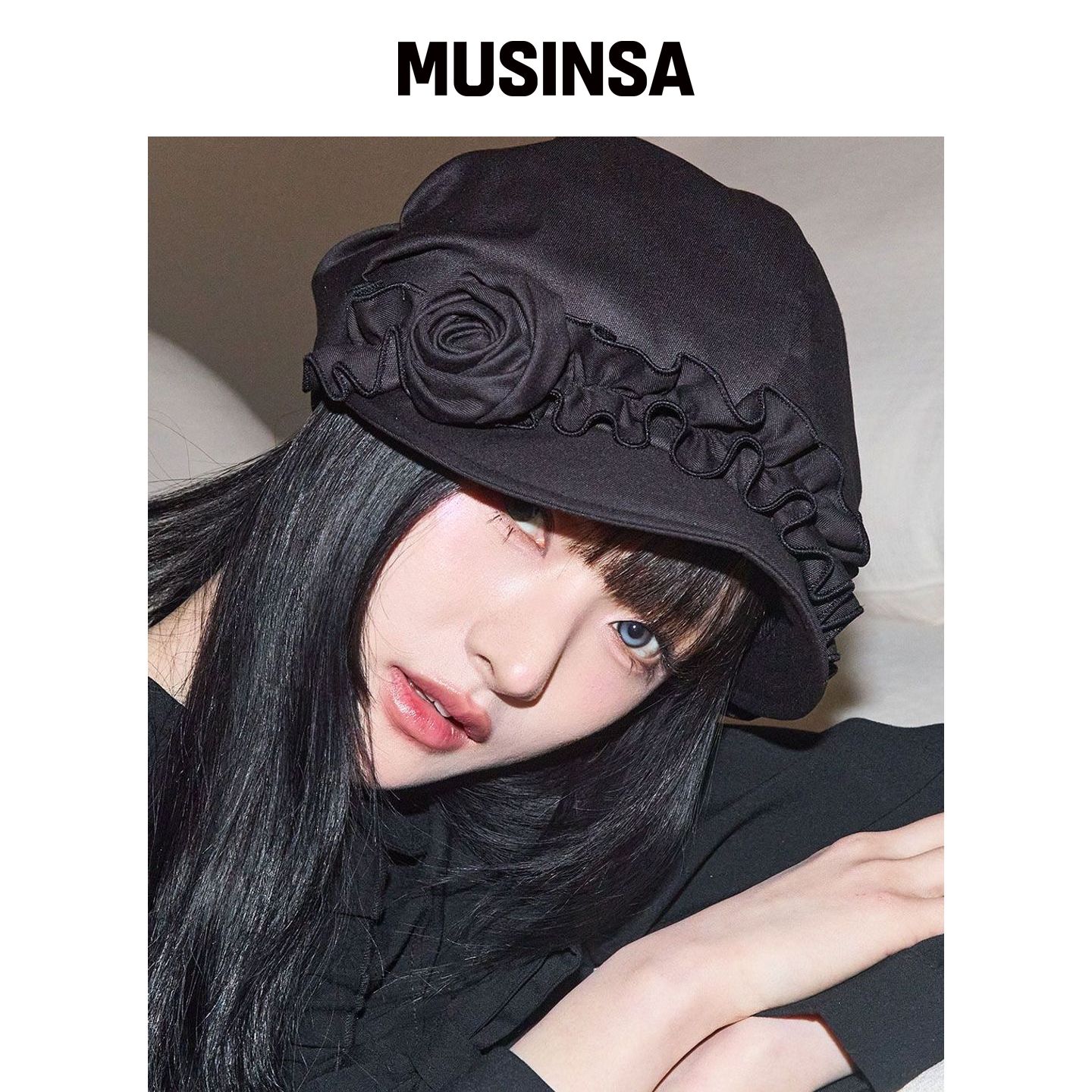 ILLIGO 花卉褶皱猎帽 黑色 MUSINSA韩国官网直邮进口图片