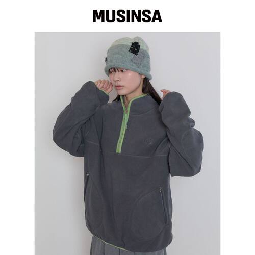 TYPESERVICE 半拉链抓绒套头衫[炭灰色] MUSINSA韩国官网直邮进口