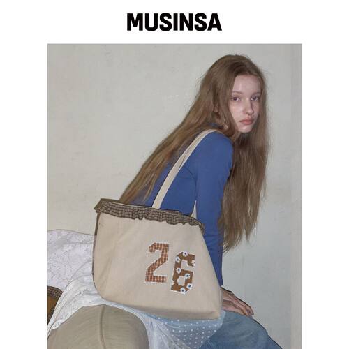 MAISON CREME 26 检查褶边帆布包_沙色 MUSINSA韩国直邮官方正品