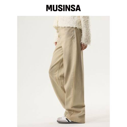 UNKNOWN PLANET 油洗棉质裤子 米色 MUSINSA韩国直邮官方正品