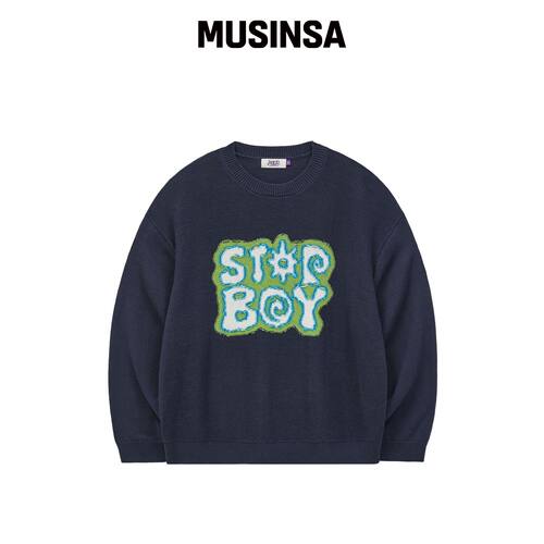 HOODHOOD STAR BOY 后拉链针织衫 深蓝色 MUSINS韩国官网直邮进口