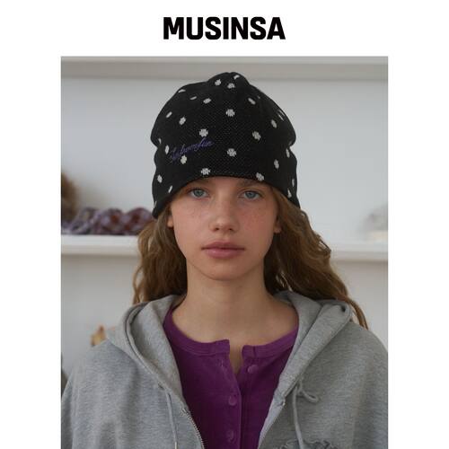 FUNFROMFUN 点缀提花针织帽，黑色 MUSINSA韩国官网直邮进口