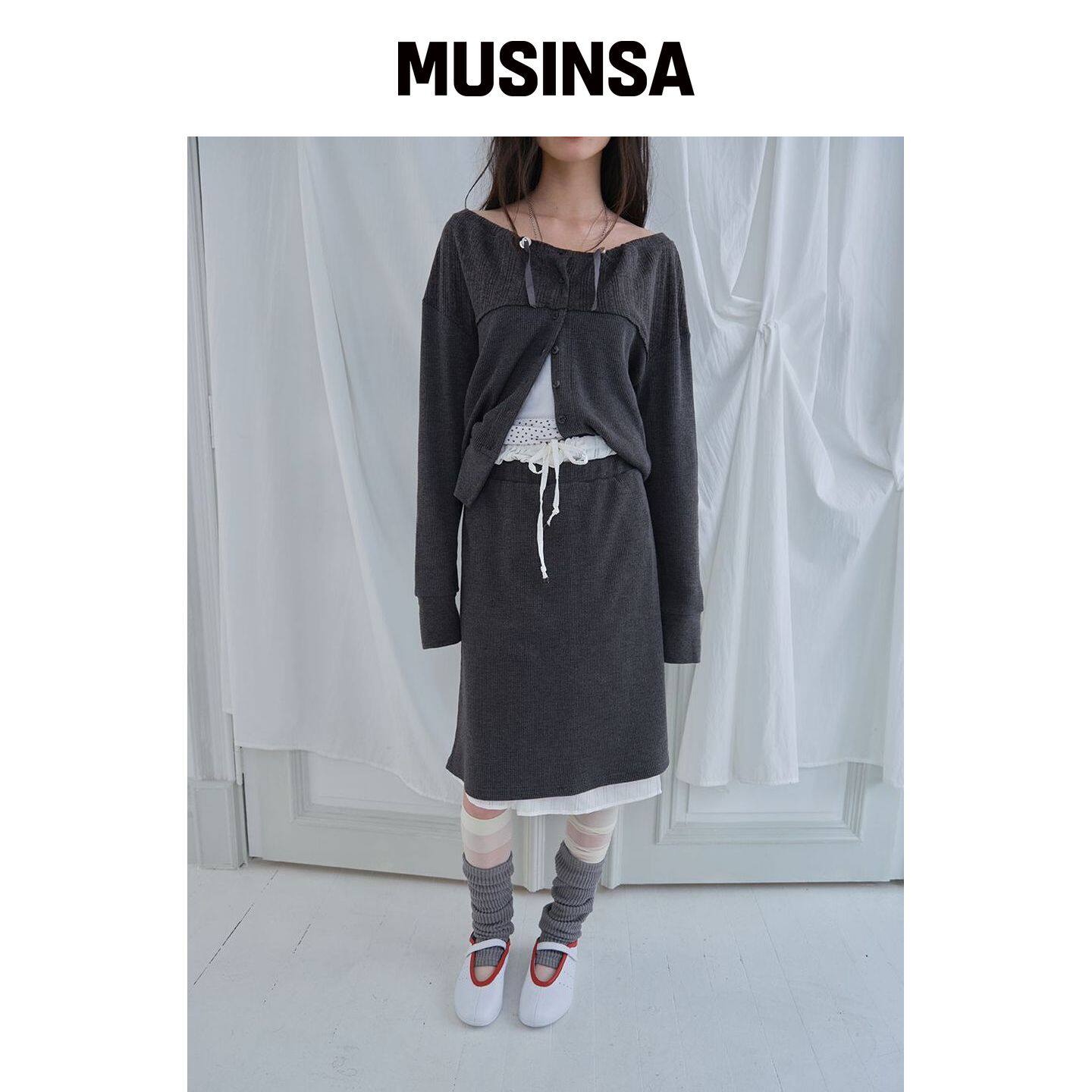 MUWM 双层裙子 (炭灰色) MUSINSA韩国官网直邮进口