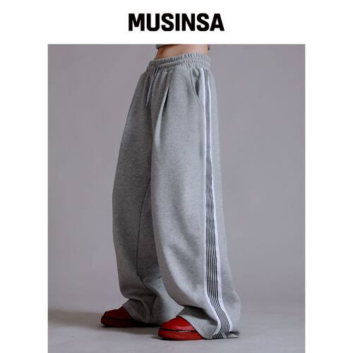 LIKE THE MOST 食线轨道褶皱裤_灰色 MUSINSA韩国官网直邮进口