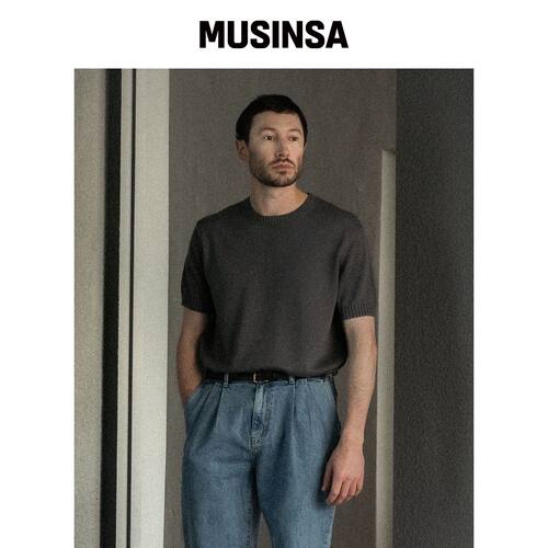 MANNERGRAM 软棉100 3PLY 圆领短袖针织灰色 MUS韩国官网直邮进口